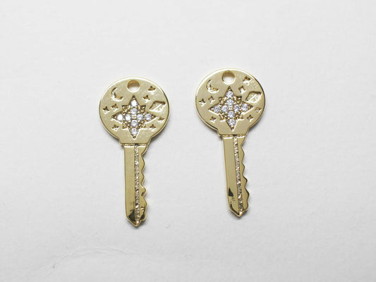 [P1159]/1pcs/ Cubic Key Charm/Brass/Gold/22x10.5mm