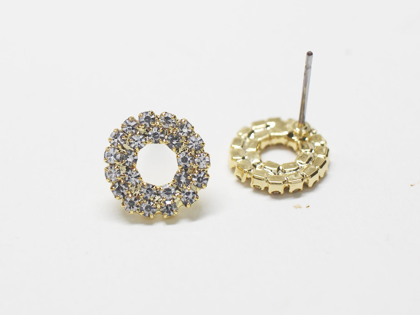 [E0424]/1 pair/Circle Rhinestone Earrings/ Brass/Gold plated/11mm