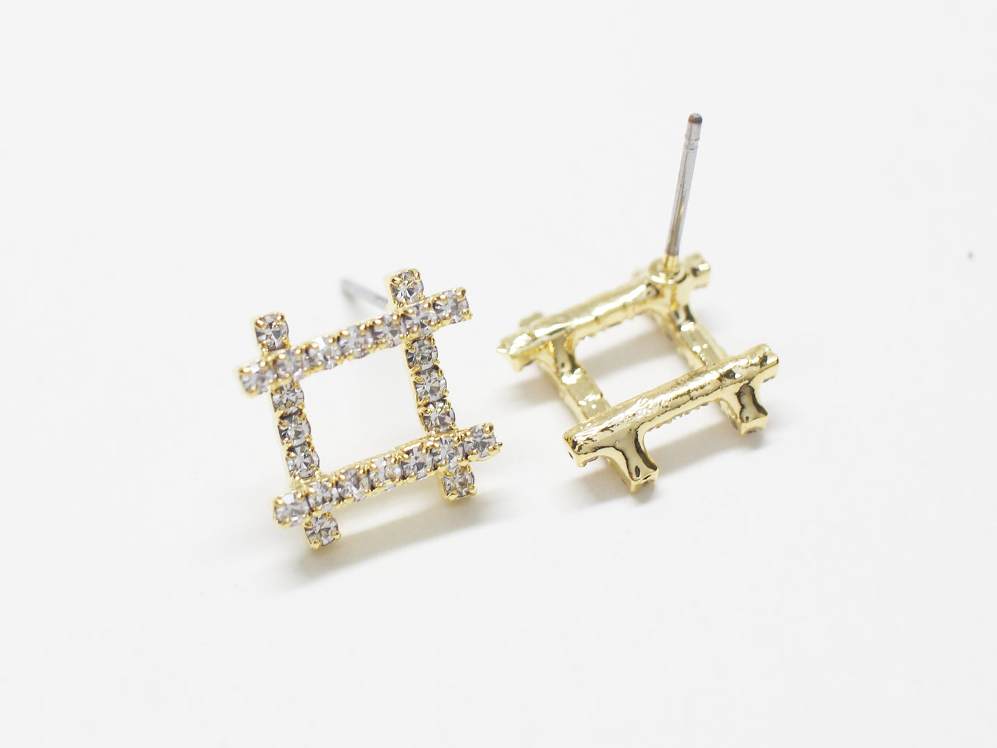 [E0425]/1 pair/Rhinestone Ladder earrings/ Brass/Gold plated/15x15mm