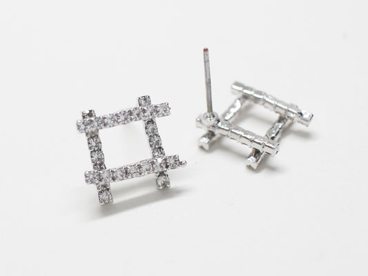 [E0425]/1 pair/Rhinestone Ladder earrings/ Brass/Rhodium plated/15x15mm