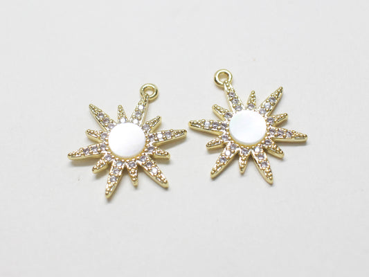 [P1164]/2pcs/Cubic Mother of pearl star charm/Brass/Gold/18x14mm