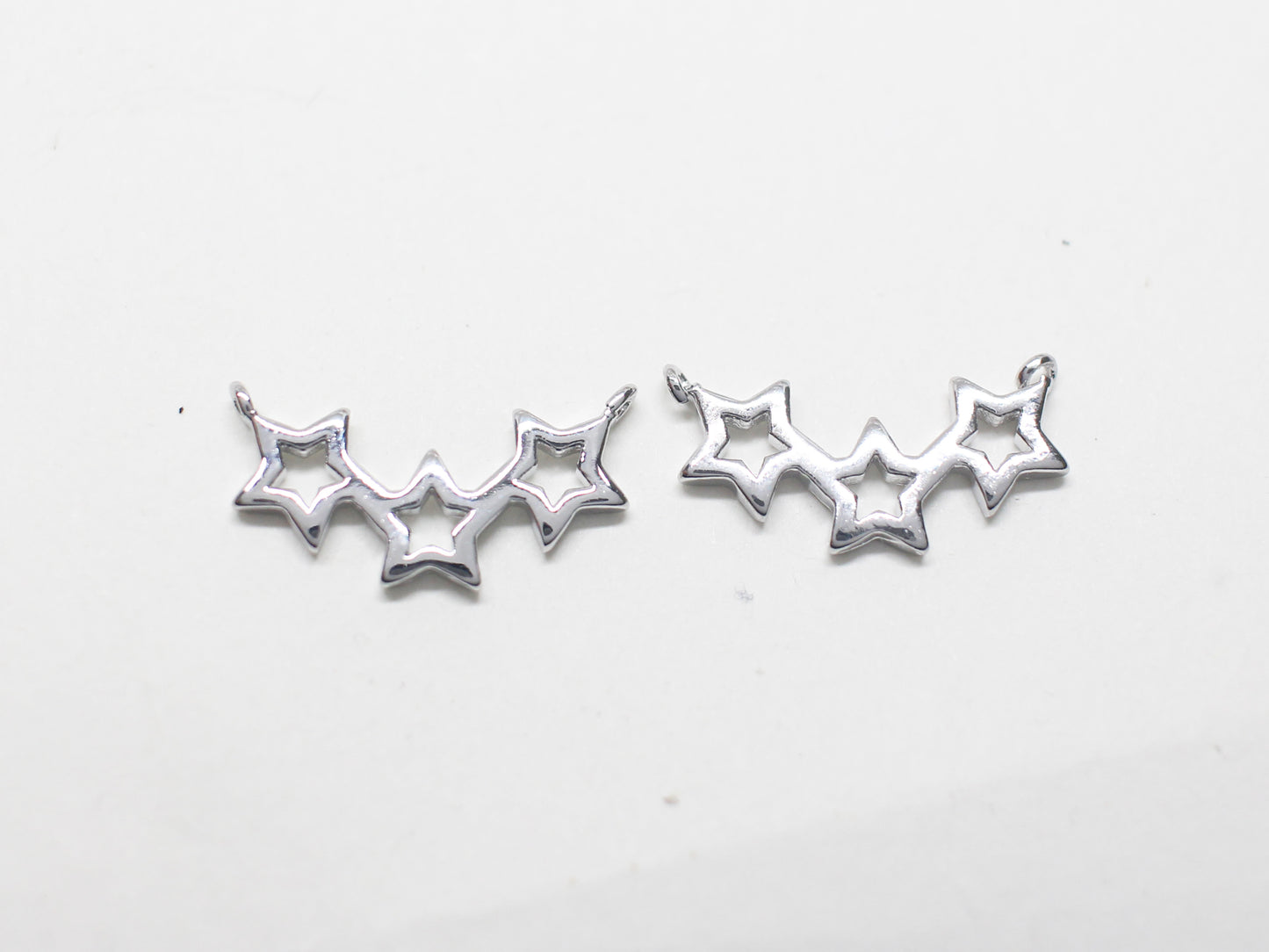 [P1166-1]2pcs/Triple Stars charm/Brass/Rhodium/16x8.5mm