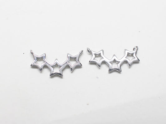 [P1166-1]2pcs/Triple Stars charm/Brass/Rhodium/16x8.5mm