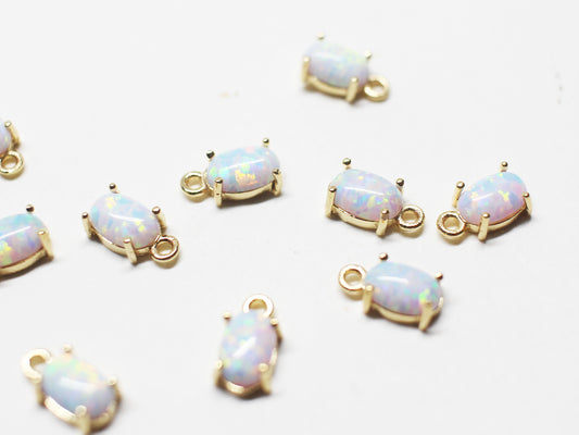 [P1024-2]2pcs/Oval Opal Pendant/Brass /Gold/8.5x4mm