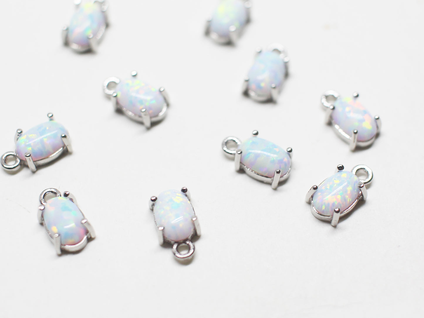 [P1024-2]2pcs/Oval Opal Pendant/Brass /Rhodium/8.5x4mm