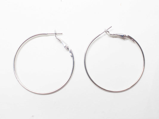 [B0021-1] 2pcs/Simple Ear Hoops/Brass/Rhodium plated/40mm