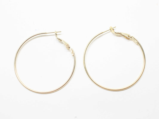 [B0021-1] 2pcs/Simple Ear Hoops/Brass/Gold plated/40mm