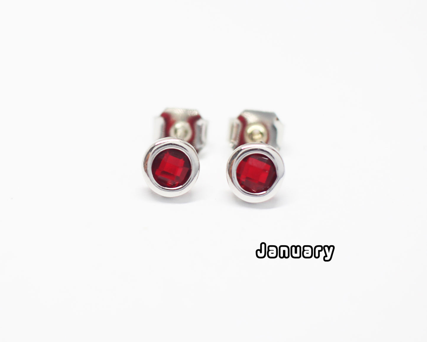 [E0429]/1 pair/BirthStone Earrings/Brass/Rhodium plated/5mm