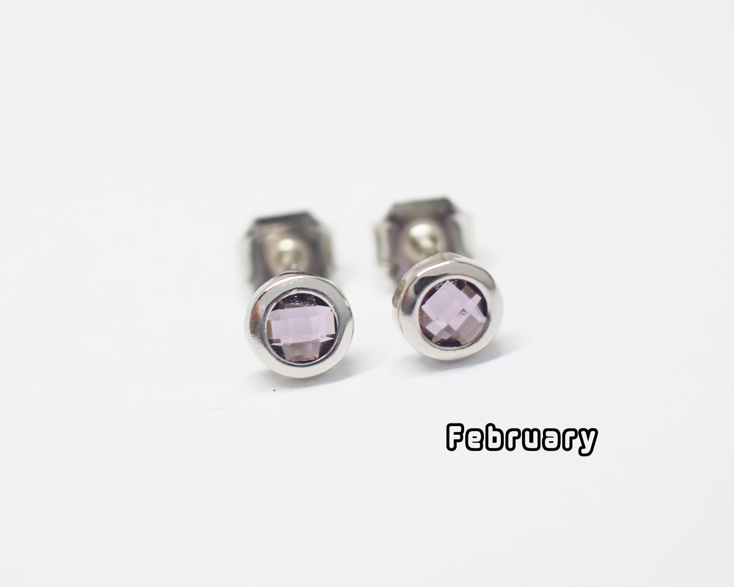 [E0429]/1 pair/BirthStone Earrings/Brass/Rhodium plated/5mm