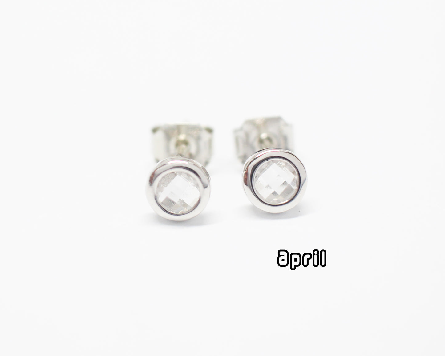 [E0429]/1 pair/BirthStone Earrings/Brass/Rhodium plated/5mm