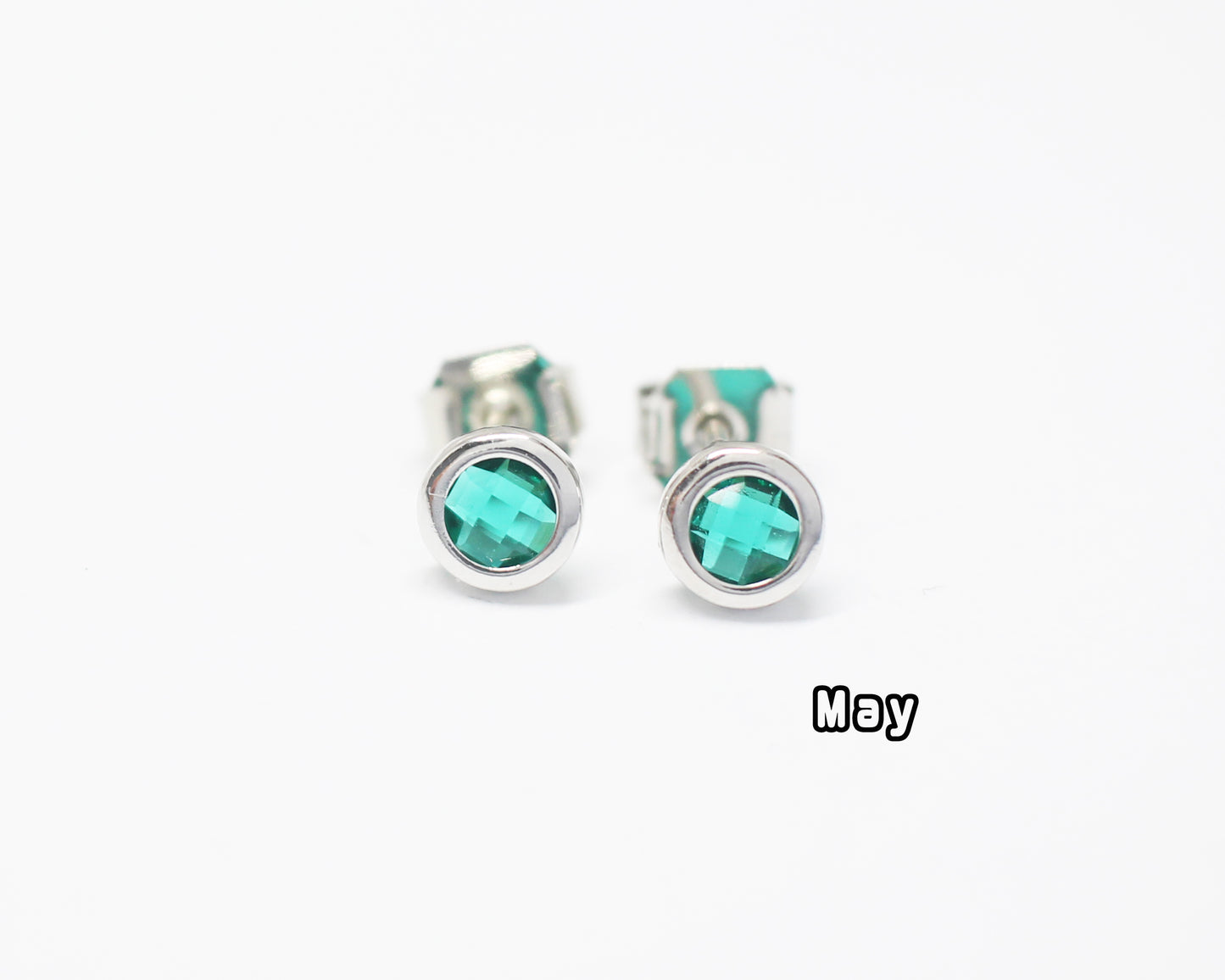 [E0429]/1 pair/BirthStone Earrings/Brass/Rhodium plated/5mm