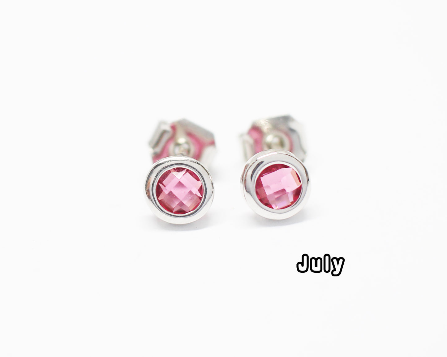 [E0429]/1 pair/BirthStone Earrings/Brass/Rhodium plated/5mm