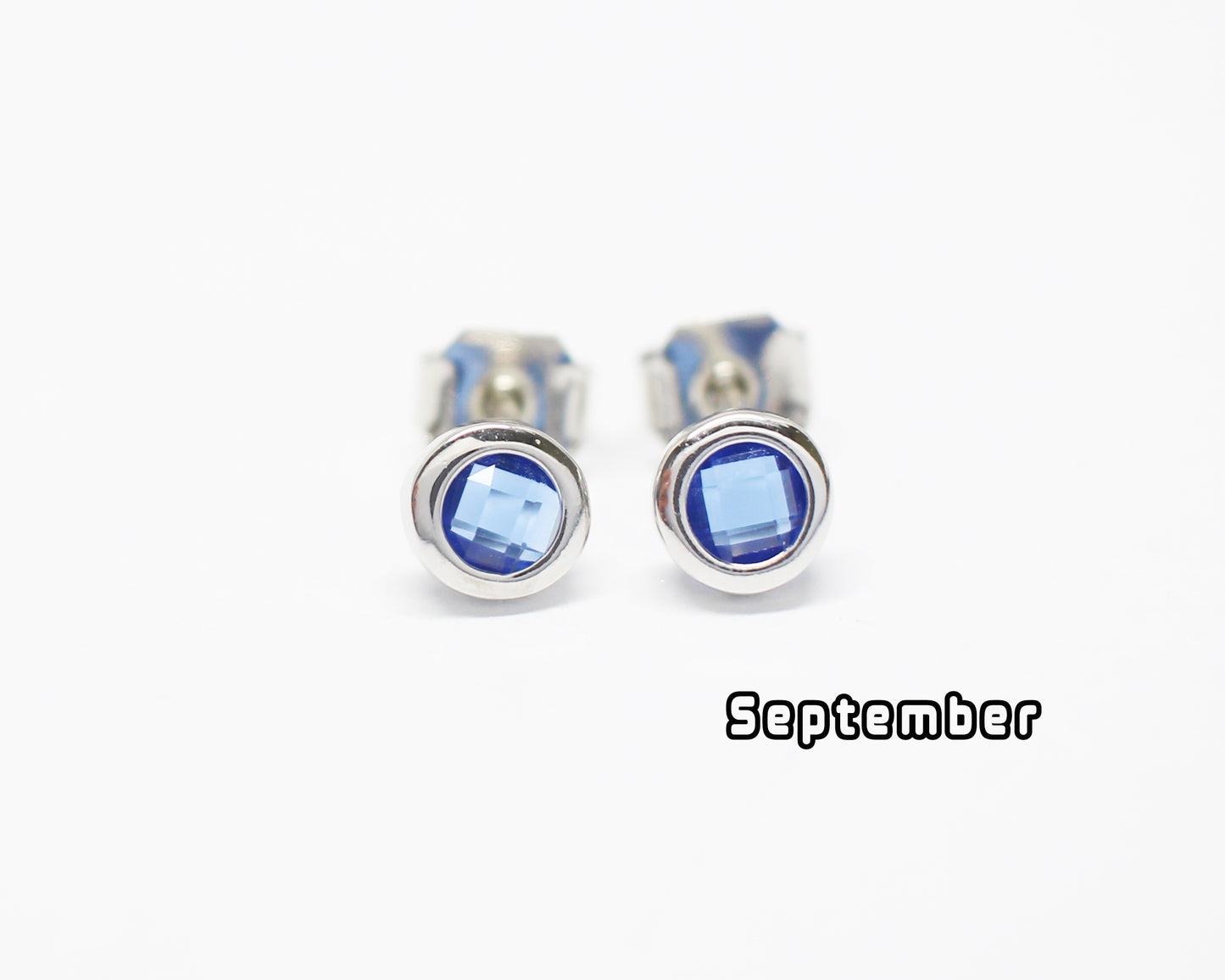 [E0429]/1 pair/BirthStone Earrings/Brass/Rhodium plated/5mm