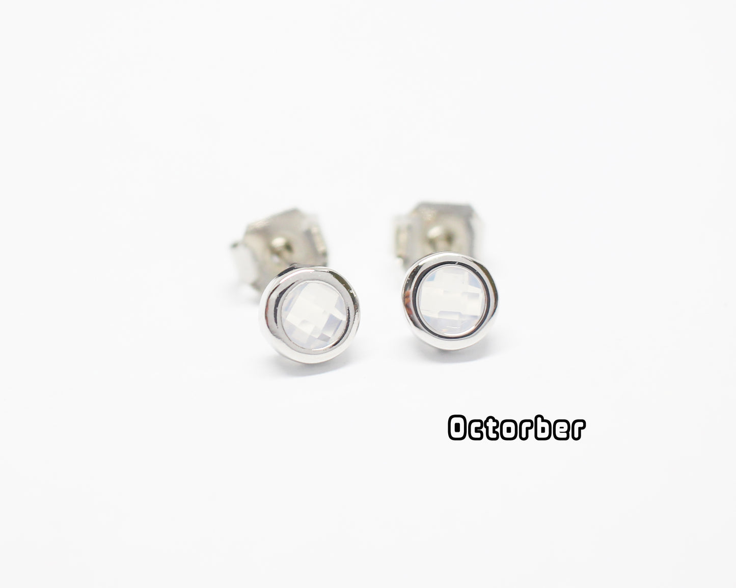 [E0429]/1 pair/BirthStone Earrings/Brass/Rhodium plated/5mm