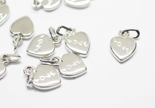 [P1168]2pcs/Letter Heart Charm with Link/Brass/Rhodium/13x6mm