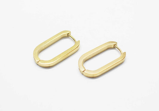 [E0434]/1 pair/Simple Oval Earclip/Surgical Steels/Gold plated/22x12mm