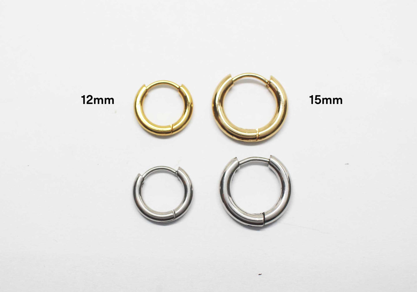 [E0435]/1 pair/Simple Circle Ear Clips/Surgical Steels/Rhodium/15mm (Large), 12mm (Small)