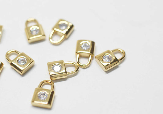 [P1170]2pcs/Mini Cubic Lock Charm/Brass/Gold/8.8x5.6mm