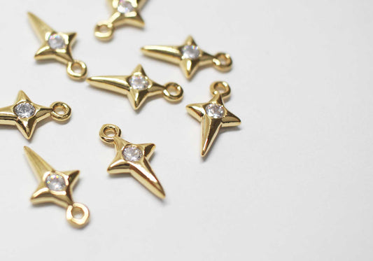 [P1172]2pcs/Mini Cubic Star Charm/Brass/Gold/13.8x7.7mm