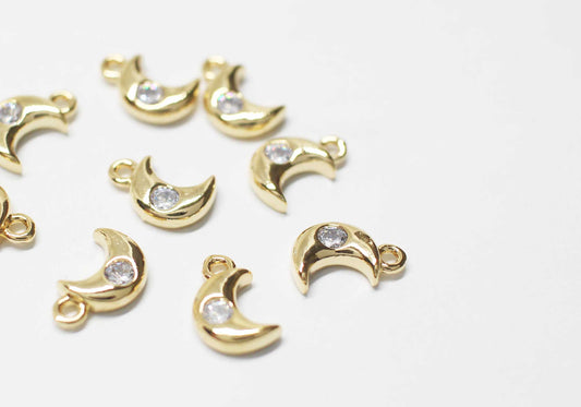 [P1174]2pcs/Mini Cubic Crescent Charm/Brass/Gold/10.4x6.7mm