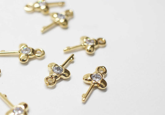 [P1169]2pcs/Mini Cubic Clover Key Charm/Brass/Gold/13.2x6.6mm