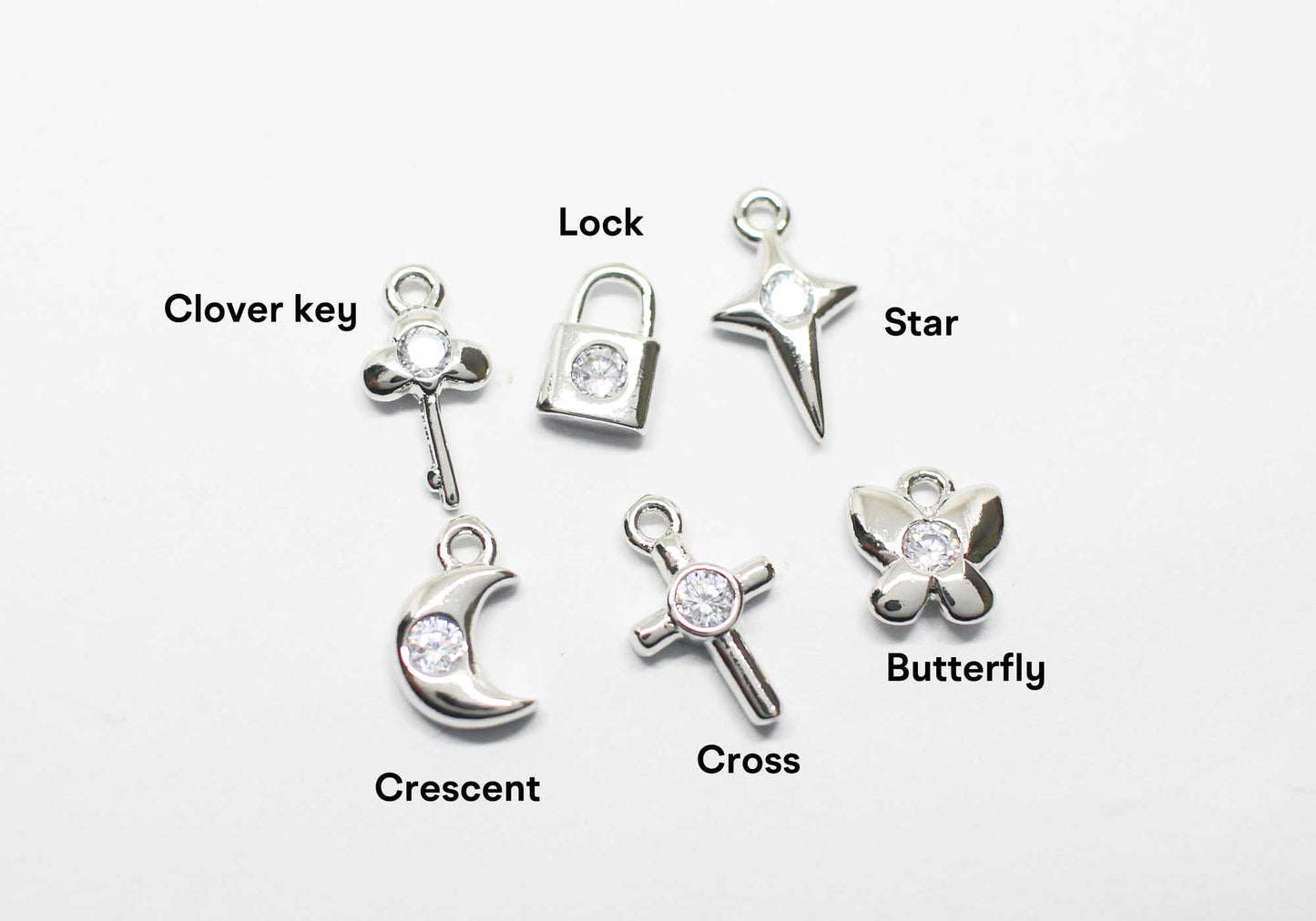 [P1174]2pcs/Mini Cubic Crescent Charm/Brass/Rhodium/10.4x6.7mm