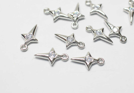 [P1172]2pcs/Mini Cubic Star Charm/Brass/Rhodium/13.8x7.7mm