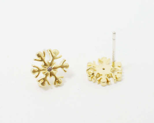 [E0081]/1 pair/Cubic Zirconia Snowflake Earrings /Brass/Matte Gold/8mm