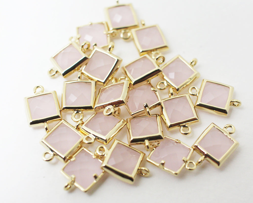 [G0024]2pcs/Square faceted glass Connector/Brass/Gold/7x11mm