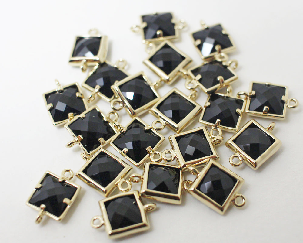 [G0024]2pcs/Square faceted glass Connector/Brass/Gold/7x11mm