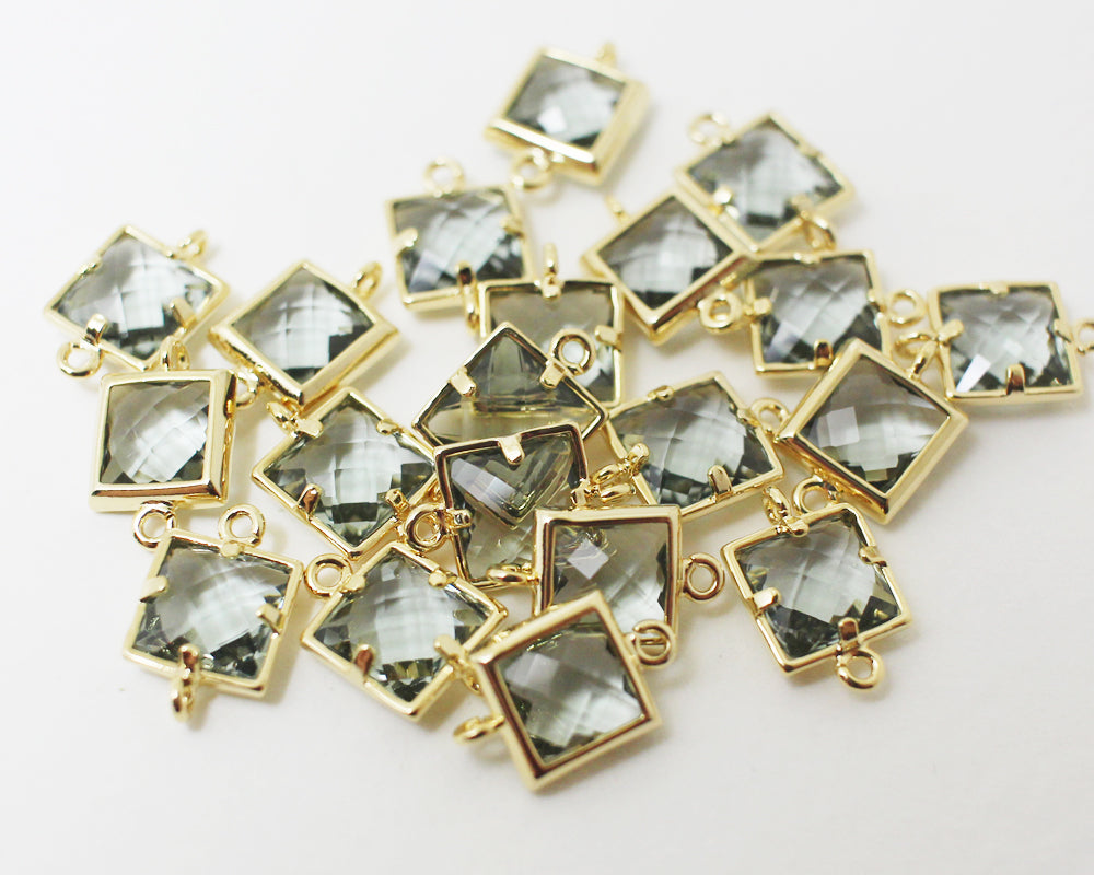 [G0024]2pcs/Square faceted glass Connector/Brass/Gold/7x11mm