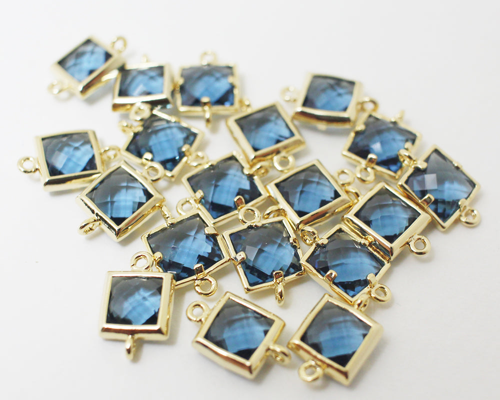 [G0024]2pcs/Square faceted glass Connector/Brass/Gold/7x11mm