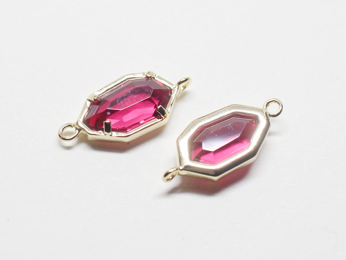 [G0029]2pcs/Octagon Glass Pendant Connector/Brass/Gold/6x15.5mm