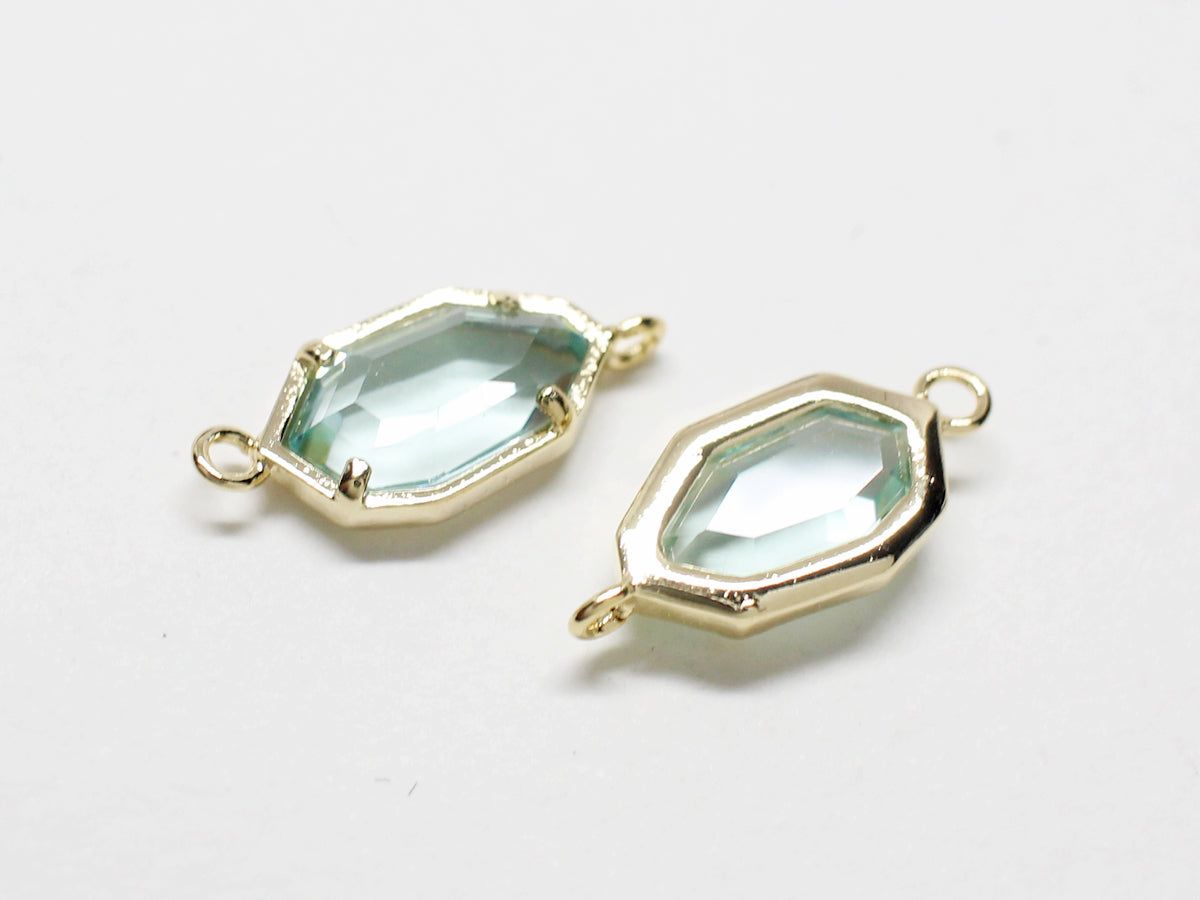 [G0029]2pcs/Octagon Glass Pendant Connector/Brass/Gold/6x15.5mm