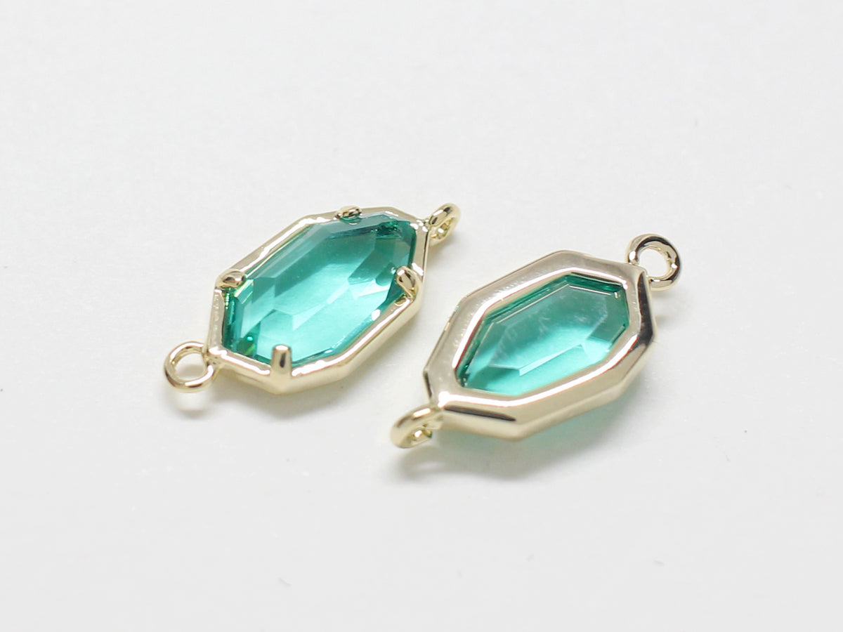 [G0029]2pcs/Octagon Glass Pendant Connector/Brass/Gold/6x15.5mm