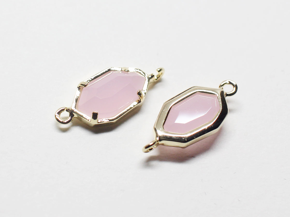 [G0029]2pcs/Octagon Glass Pendant Connector/Brass/Gold/6x15.5mm