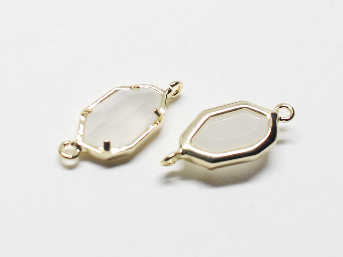 [G0029]2pcs/Octagon Glass Pendant Connector/Brass/Gold/6x15.5mm