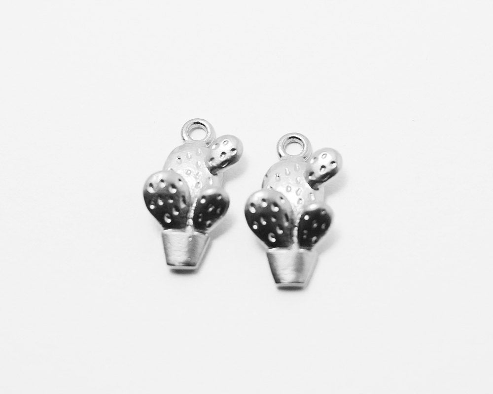 [P0221]2pcs/Cactus Pendant/Brass/Matte Rhodium/7.6x14.1mm