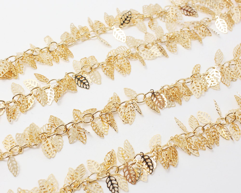 [N0021]/ 1m /Leaves Charm Chain/Brass/Gold plated/9X5mm,5mm Leaf