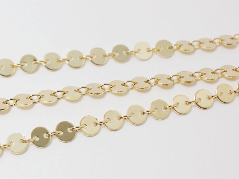 [N0039]/1m / 4mm Disk Chain /Brass/Gold plated/4mm
