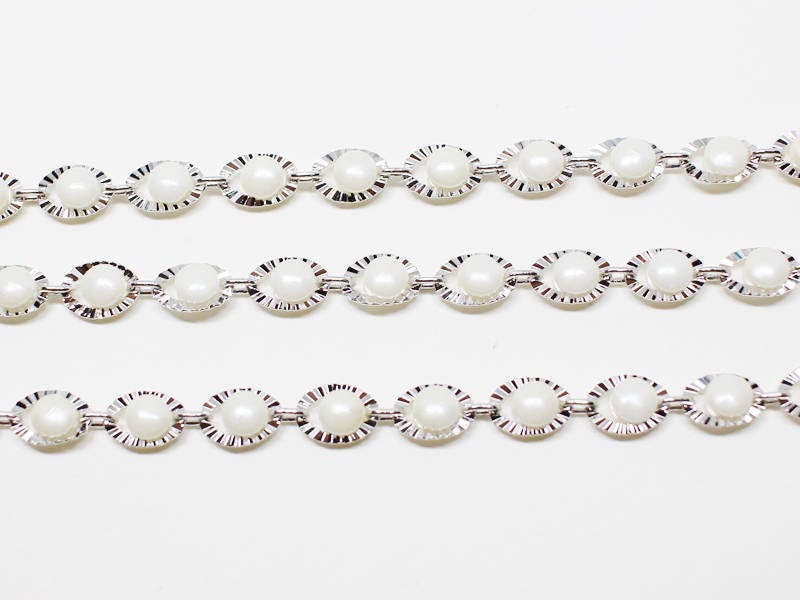 [N0042]/1m /Scallop Motivated Chain /Brass/Rhodium plated/7x5mm