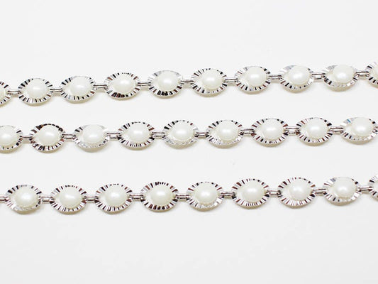 [N0042]/1m /Scallop Motivated Chain /Brass/Rhodium plated/7x5mm