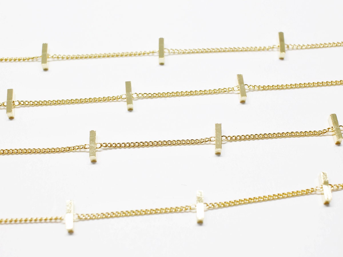 [N0047]/ 1m / Bar Charm chain/Brass/Gold plated/6.8x2.5mm