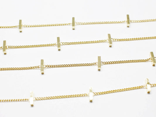[N0047]/ 1m / Bar Charm chain/Brass/Gold plated/6.8x2.5mm