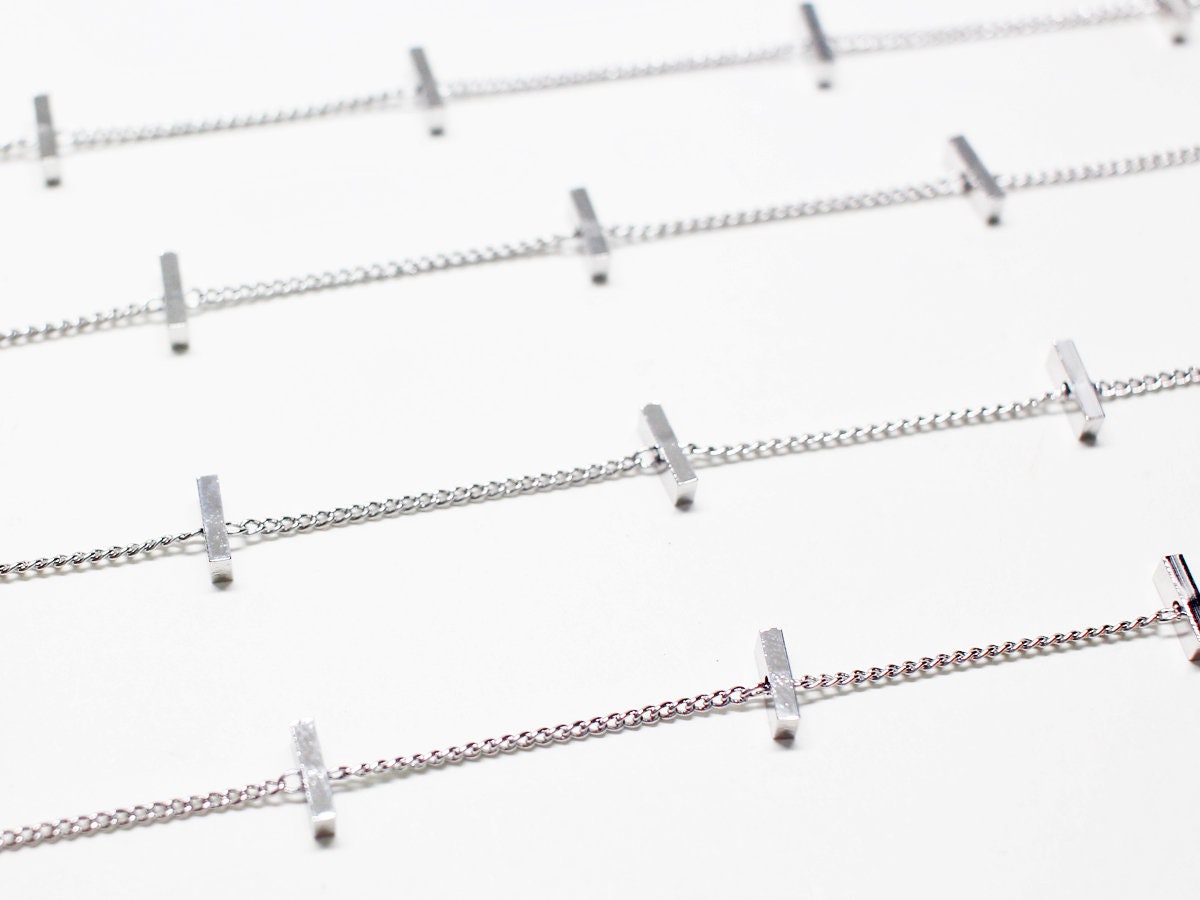 [N0047]/ 1m / Bar Charm chain/Brass/Rhodium plated/6.8x2.5mm