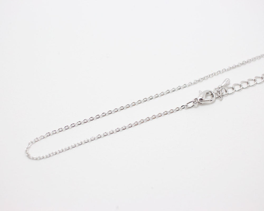 [N0033]/ 5pcs / 16" 235SF Chain Necklace + Extension/Brass/Rhodium plated/1.5mm Link
