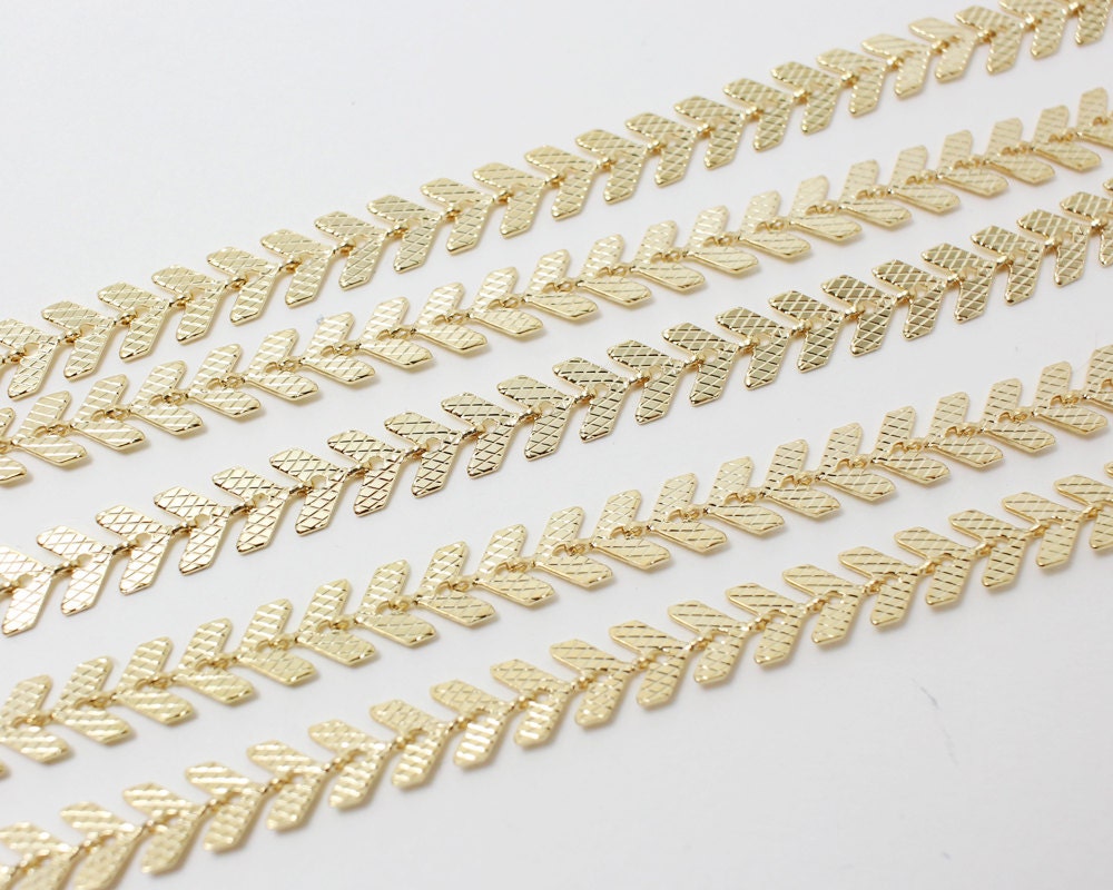 [N0016]/ 1m/Fish bone Chain/Brass/Gold plated/5X2mm